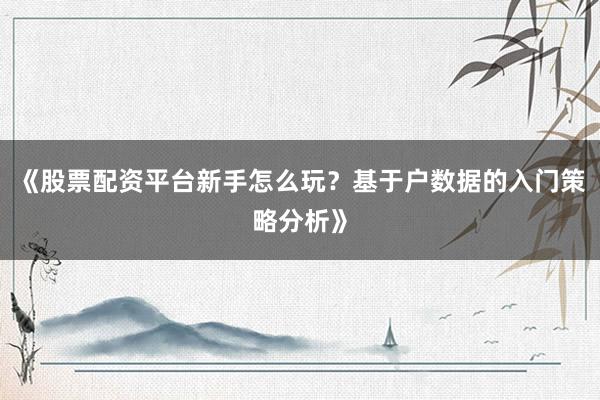 《股票配资平台新手怎么玩？基于户数据的入门策略分析》
