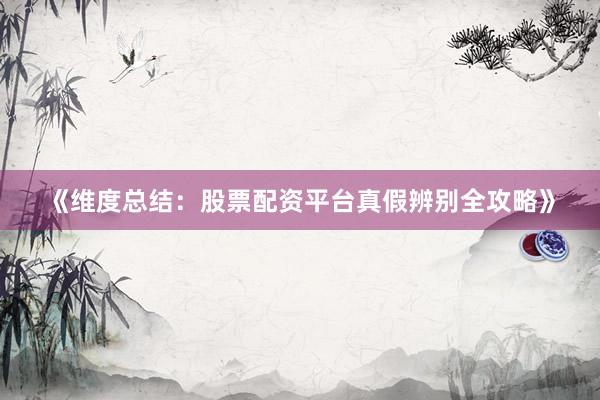 《维度总结：股票配资平台真假辨别全攻略》