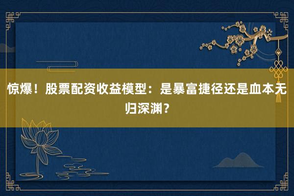 惊爆！股票配资收益模型：是暴富捷径还是血本无归深渊？