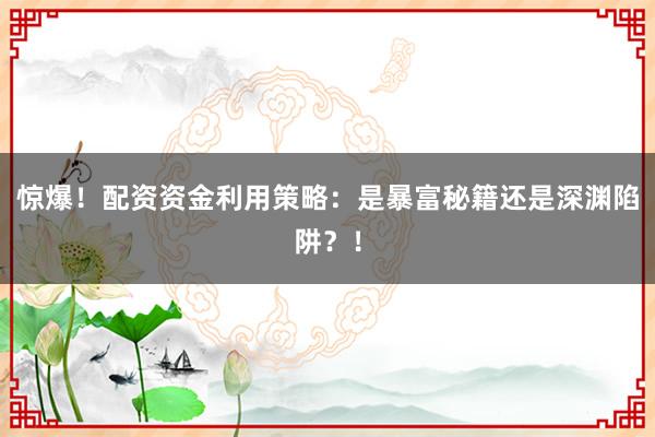 惊爆！配资资金利用策略：是暴富秘籍还是深渊陷阱？！