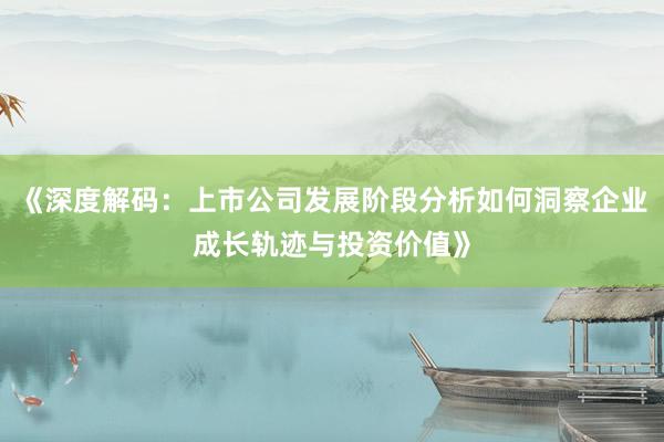《深度解码：上市公司发展阶段分析如何洞察企业成长轨迹与投资价值》